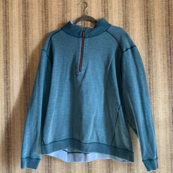 Tommy Bahama Blue Mens Sweatshirt Top Half Zip Size Large Tropical Shirt - Picture 1 of 3
